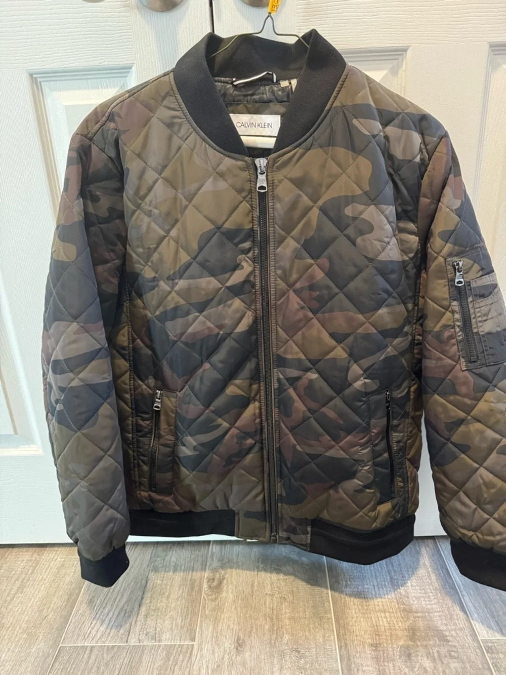 Calvin Klein Quilted Camo Bomber Jacket - Olive & Black